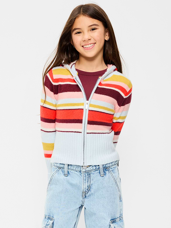 Fitted Cable-Knit Full-Zip Hoodie for Girls