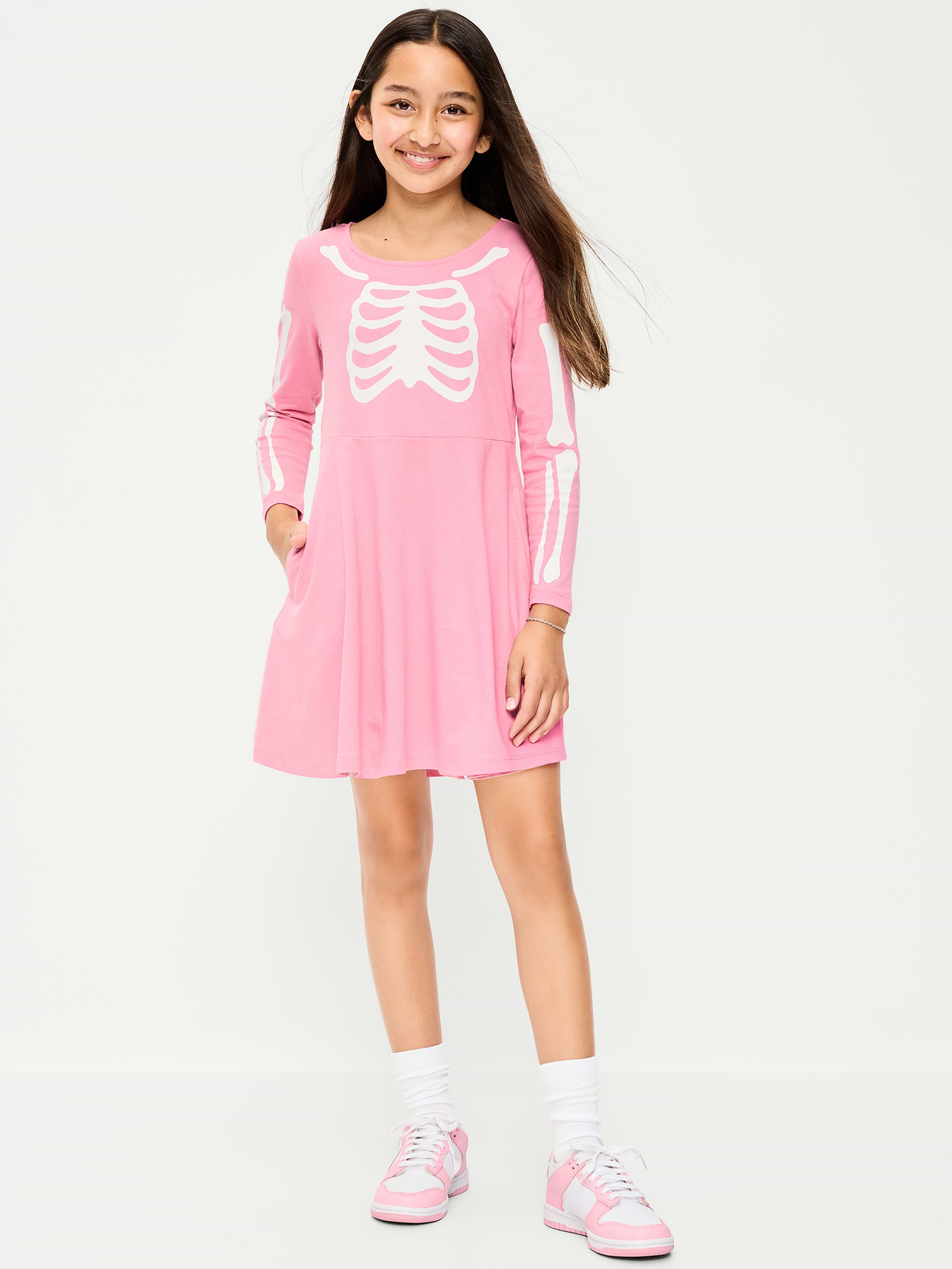 Image number 1 showing, Long-Sleeve Graphic Fit and Flare Dress for Girls