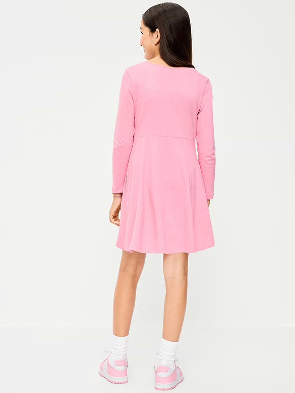 Long-Sleeve Graphic Fit and Flare Dress for Girls