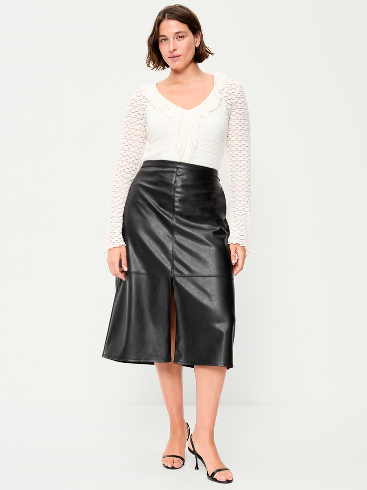 Image number 5 showing, Faux-Leather Pencil Midi Skirt