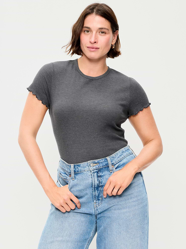 Image number 6 showing, Fitted Waffle-Knit Cropped T-Shirt