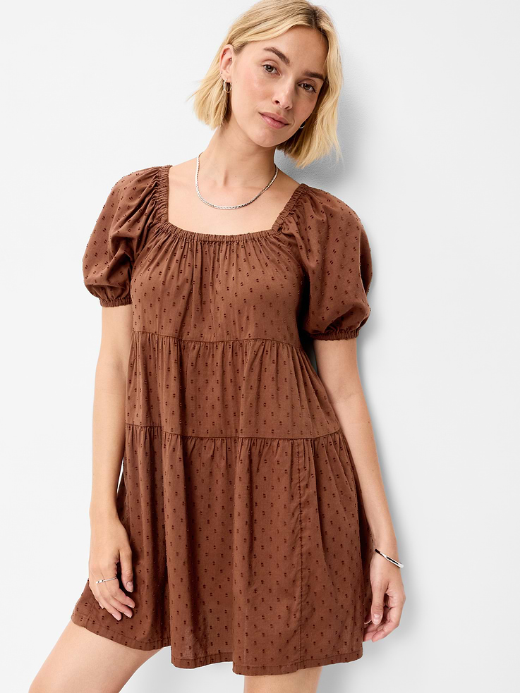 Image number 1 showing, Puff-Sleeve Swing Mini Dress