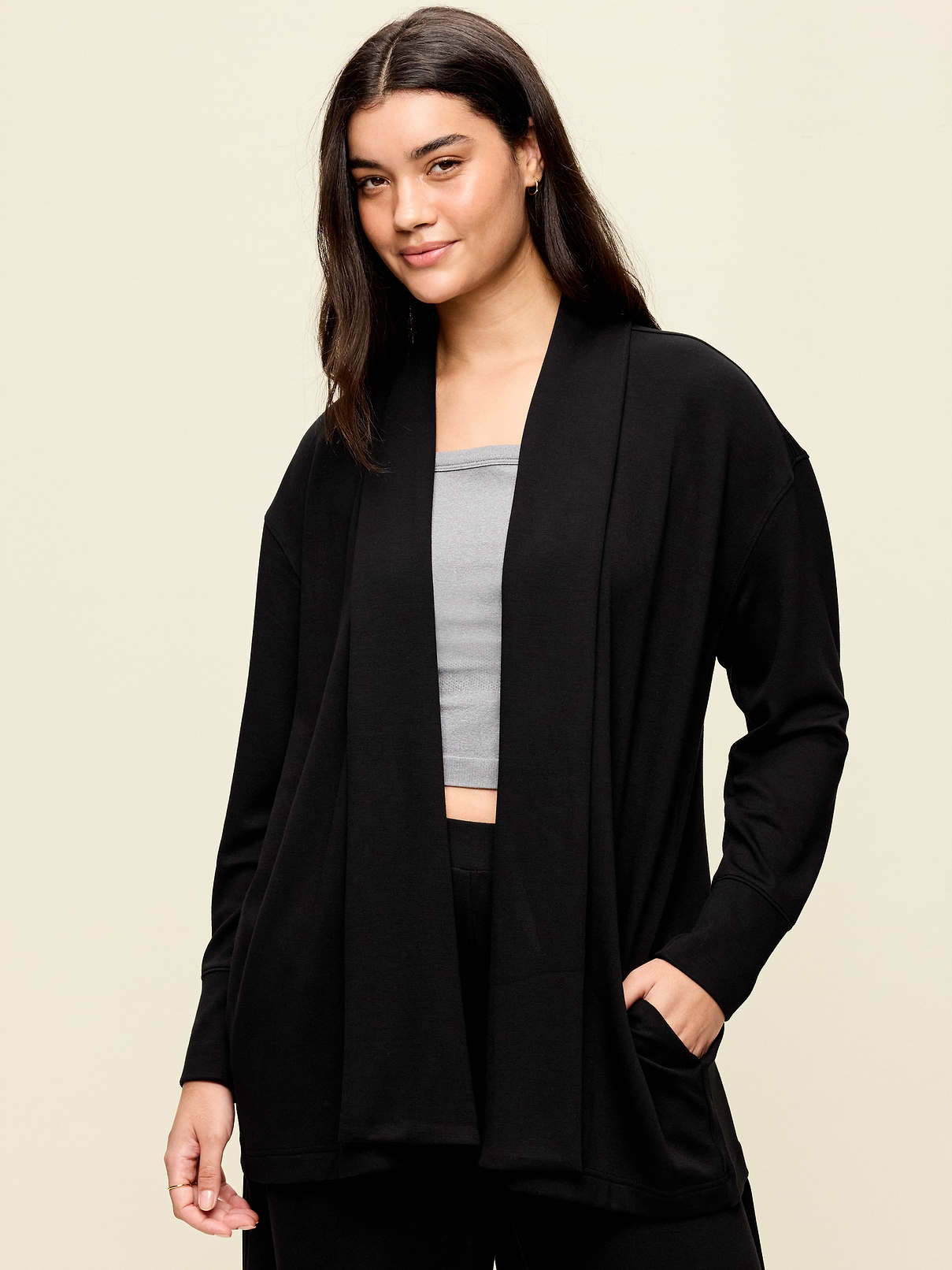 Image 1 of 4, open front, long drop-shoulder sleeves, rib-knit cuffs, online exclusive, Product #903697