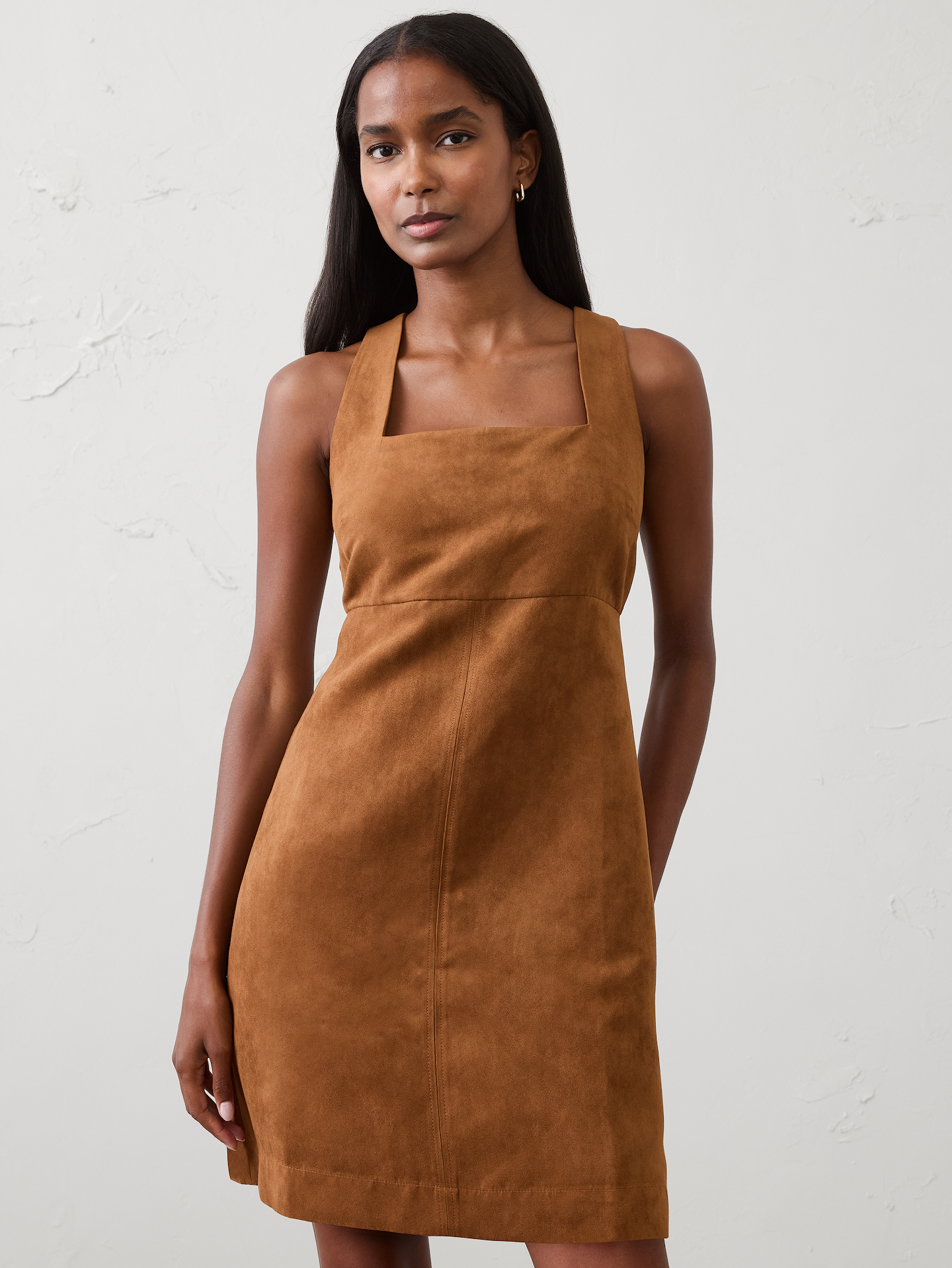 Image number 1 showing, Vegan Suede Empire-Waist Mini Dress