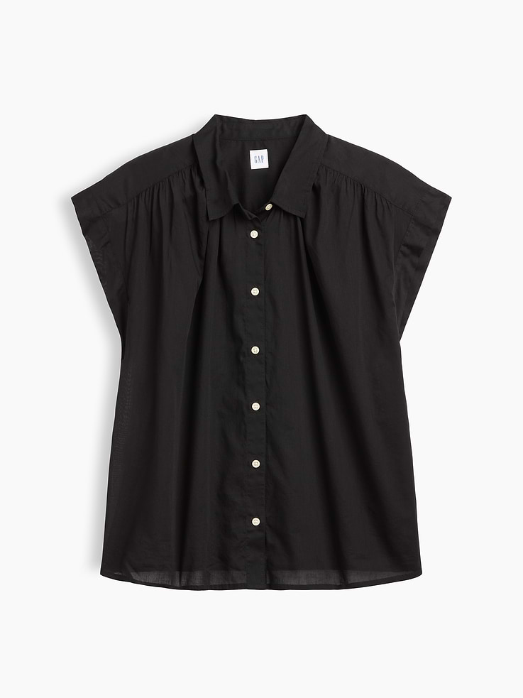 Image 5 of 5, Collared Cap-Sleeve Shirt