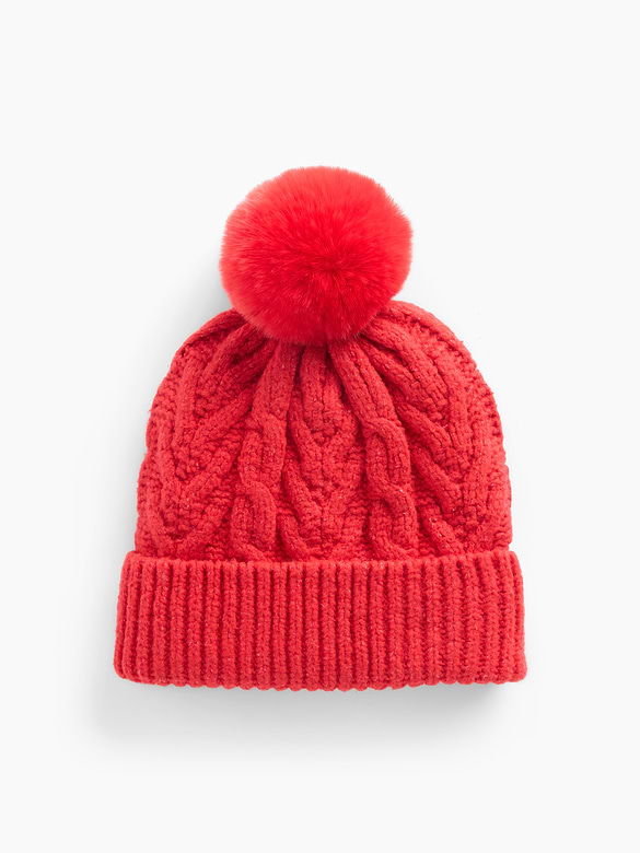 Kids Cable-Knit Poof Beanie
