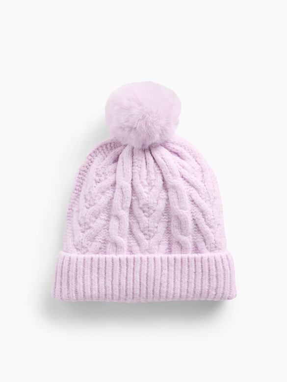 Kids Cable-Knit Poof Beanie