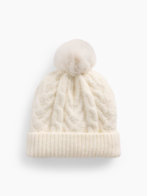 Kids Cable-Knit Poof Beanie
