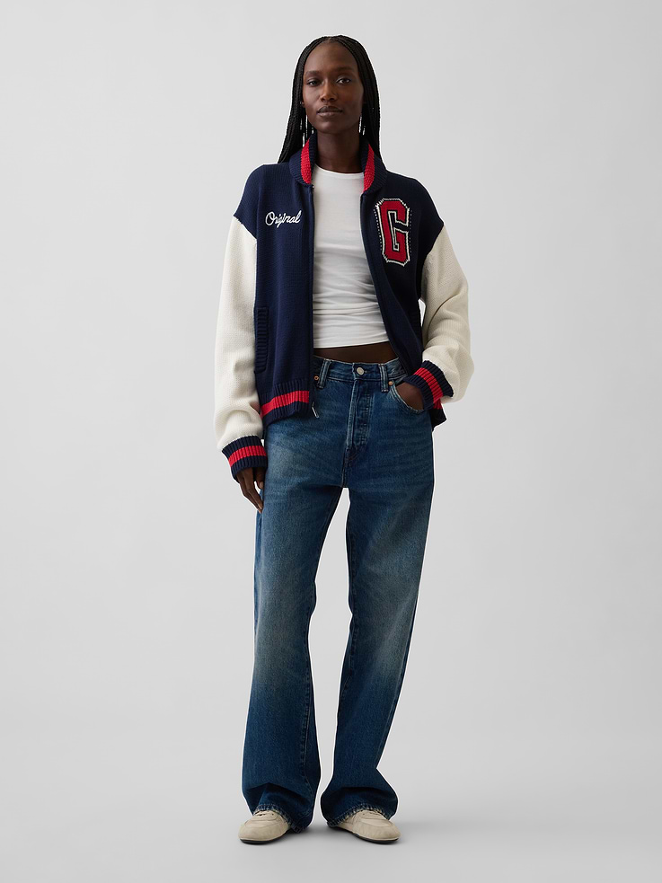 Image number 2 showing, 100% Cotton Oversized Varsity Sweater Jacket