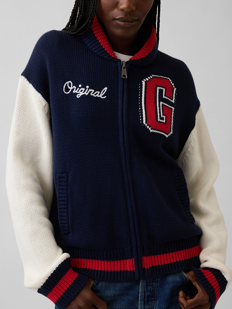 Image number 4 showing, 100% Cotton Oversized Varsity Sweater Jacket