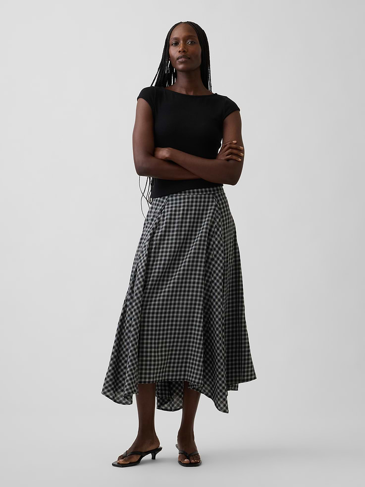 Image number 1 showing, Plaid Maxi Handkerchief Skirt