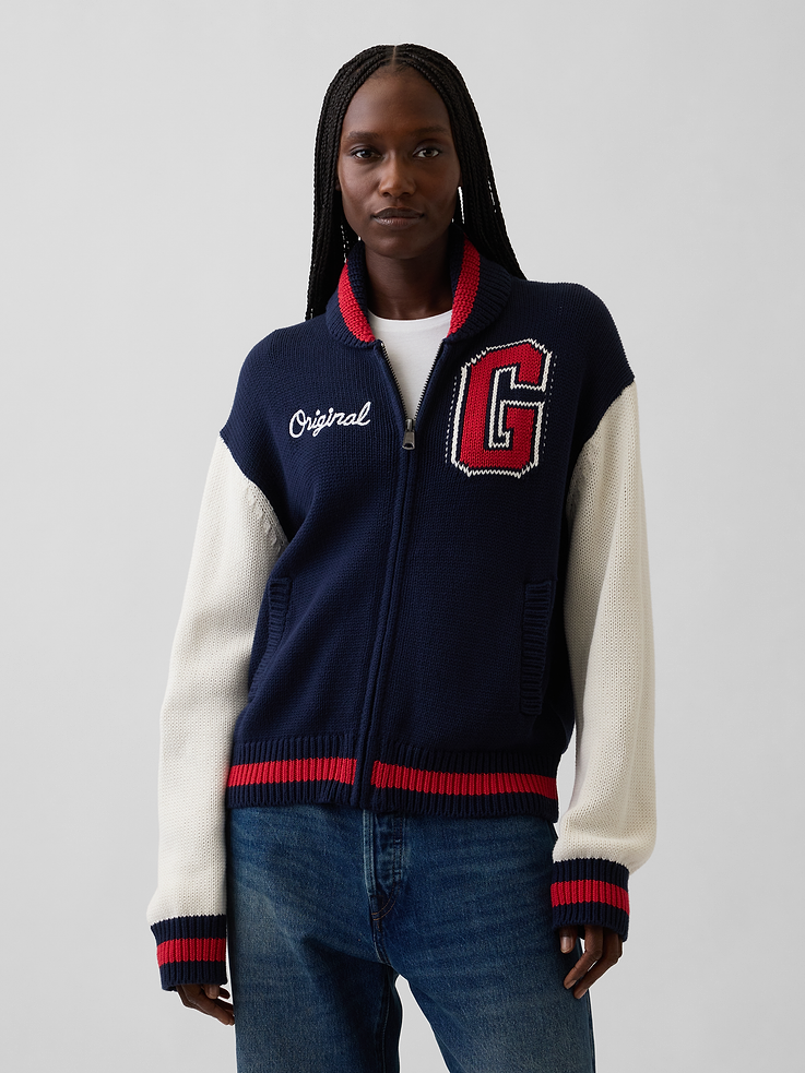 Image number 1 showing, 100% Cotton Oversized Varsity Sweater Jacket