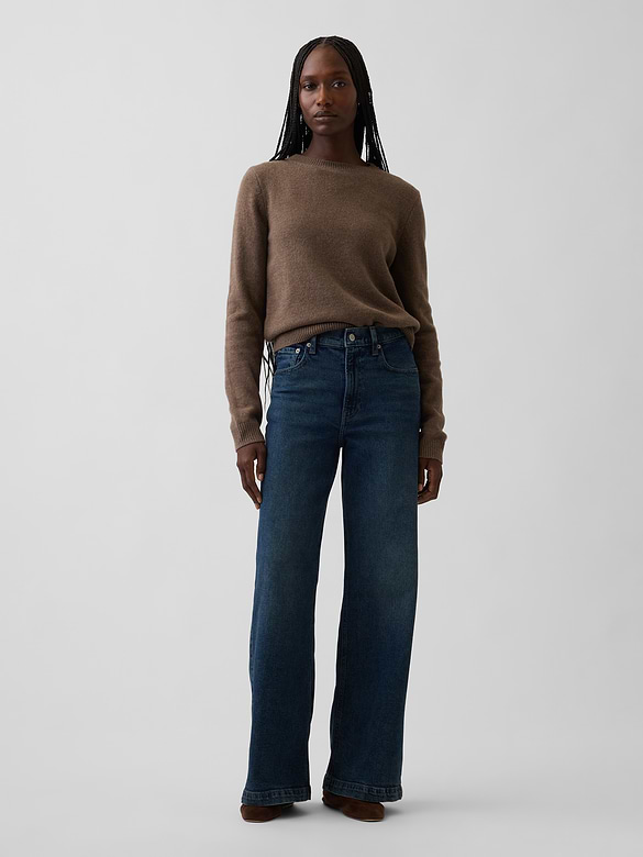Jean sportif à jambe large à taille haute