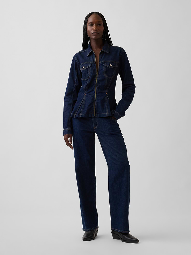 Image number 2 showing, Denim Zip Peplum Jacket
