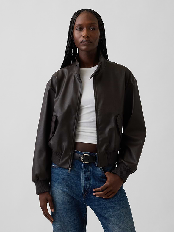 Vegan Leather Bomber Jacket