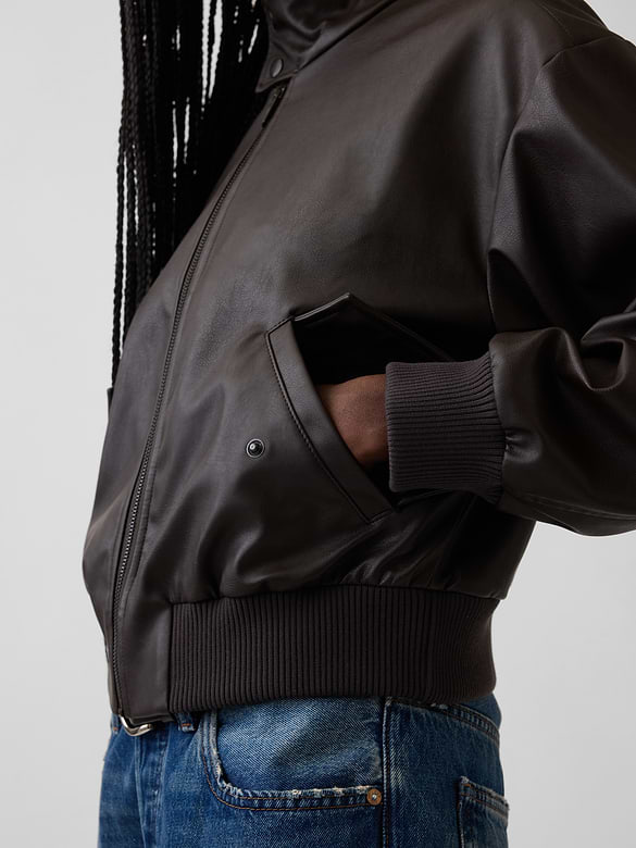 Vegan Leather Bomber Jacket
