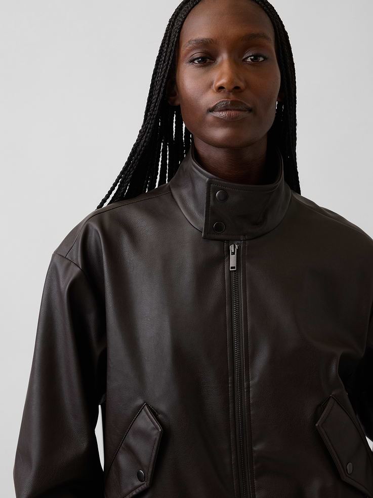 Image number 5 showing, Vegan Leather Bomber Jacket