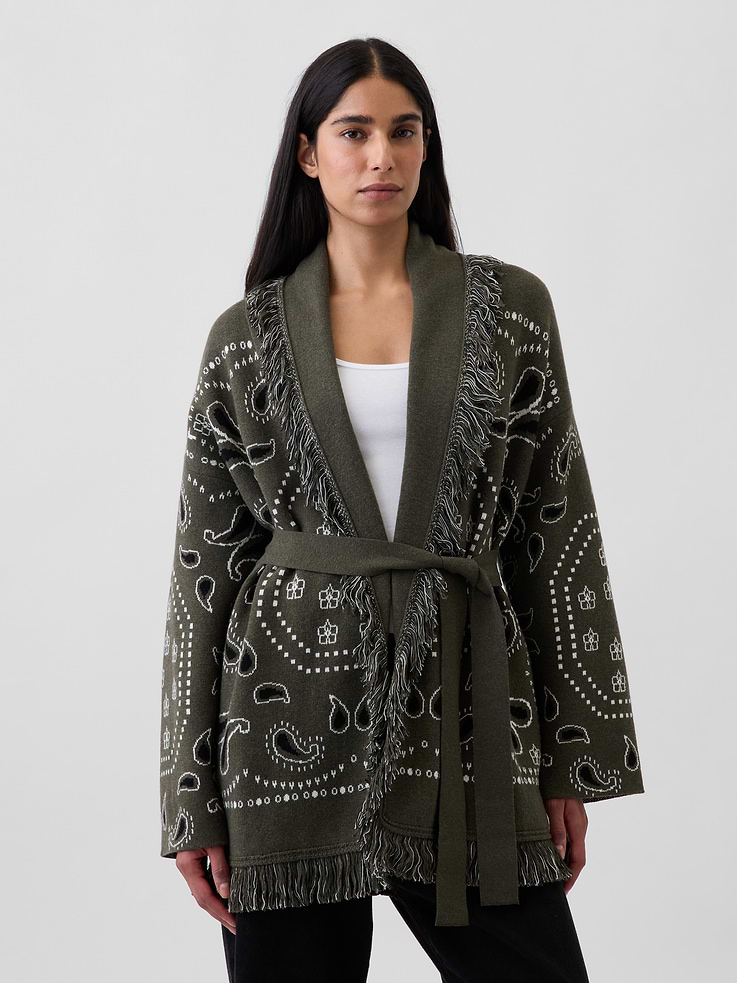 Image number 1 showing, Cotton-Blend Fringe Shawl Cardigan