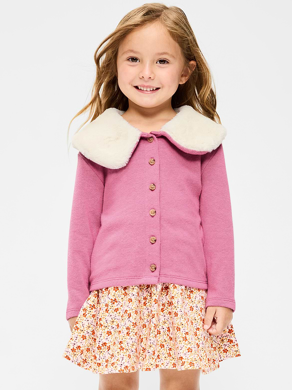 Faux-Fur Collar Cardigan Sweater for Toddler Girls