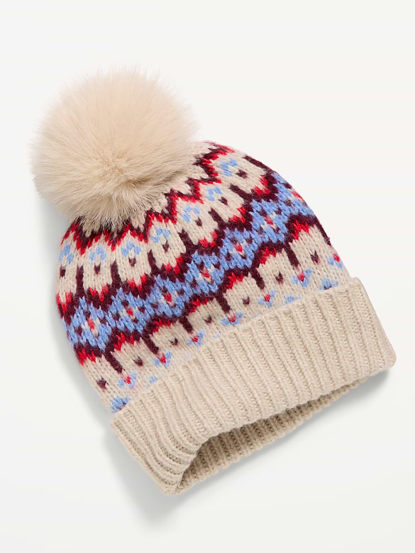 Fair Isle Pom-Pom Beanie for Women