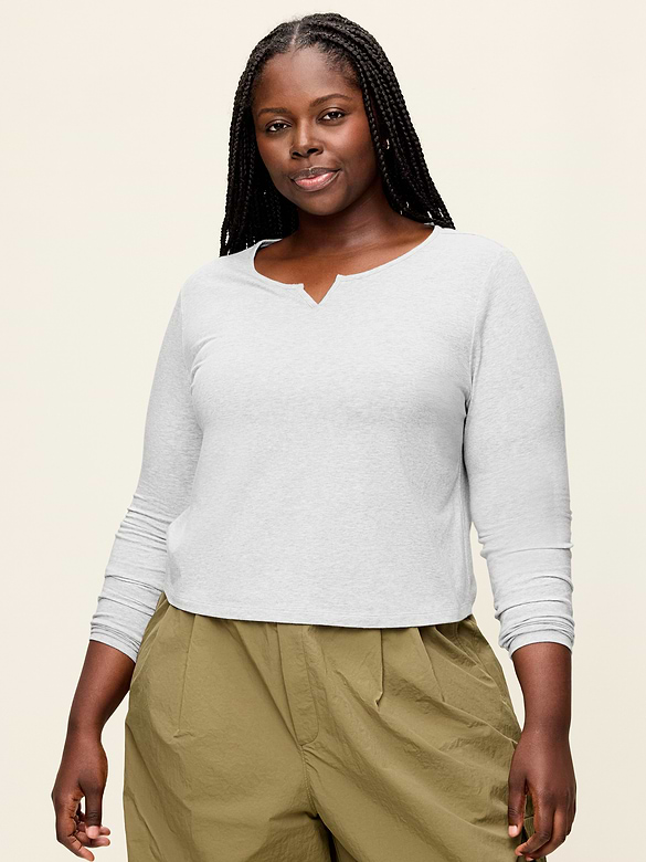 Long-Sleeve Split-Neck Top