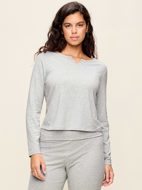 Long-Sleeve Split-Neck Top