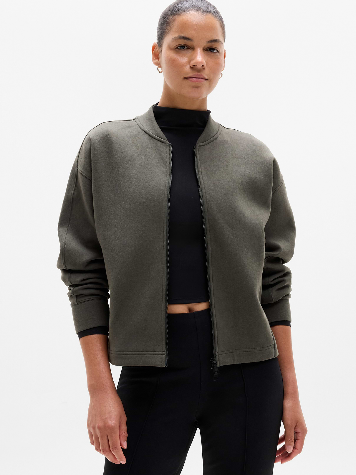 Image 1 of 3, FOR: Put-together comfort during travel and days on the go, FEEL: Double-knit spacer has soft, all-way stretch with a slightly structured feel that stays breathable, FAVE: 2-way zipper for added mobility, Product #1177758