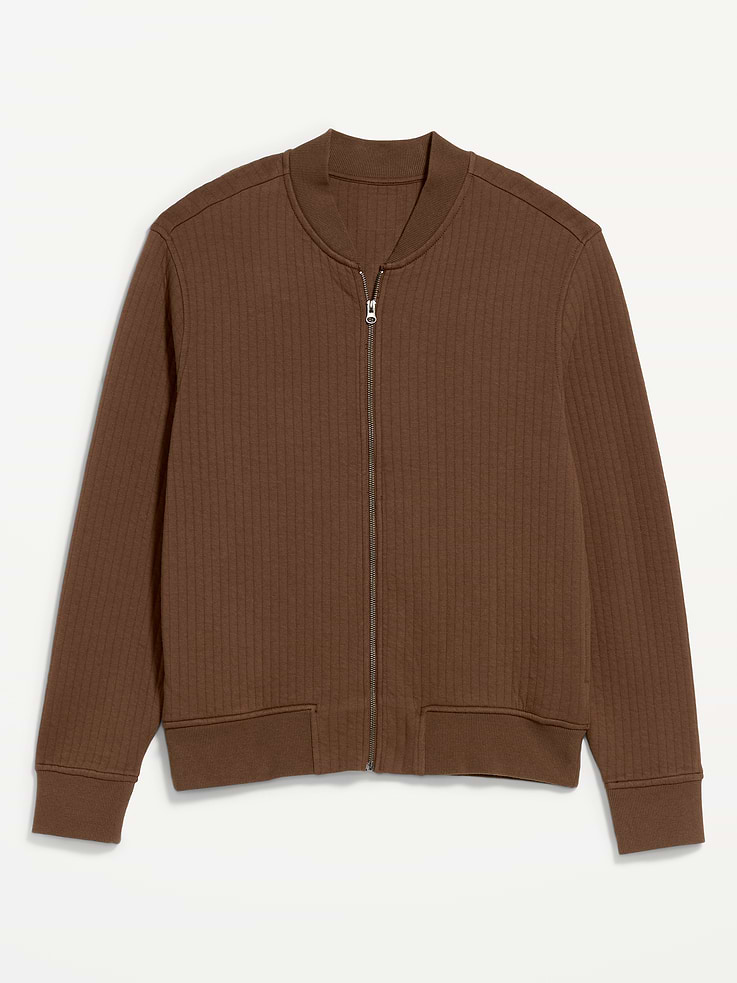 Image 4 of 4, Quilted Fleece Bomber Jacket