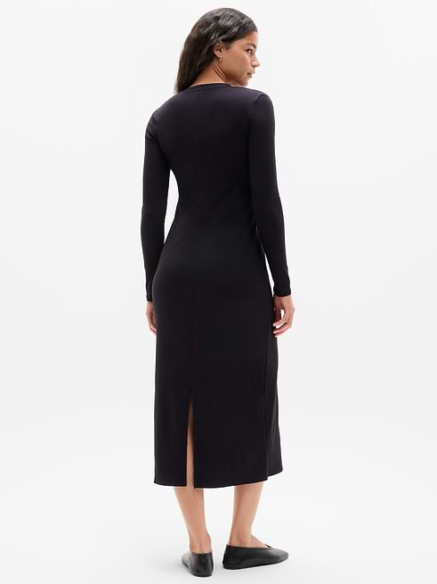 Athleta Women's Signature Rib Long Sleeve Maxi Dress Black Tall Size XL