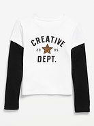 Image number 1 showing, Fitted 2-in-1 Graphic T-Shirt for Girls