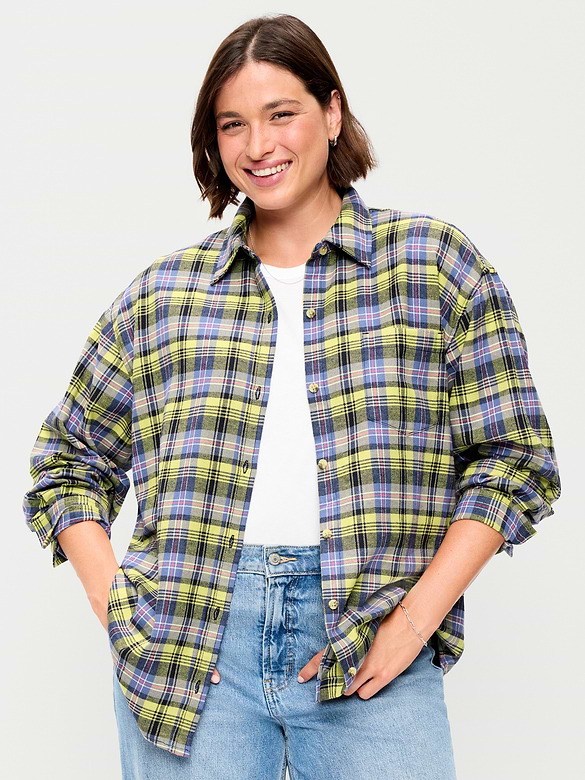 Oversized Button-Down Boyfriend Flannel Shirt
