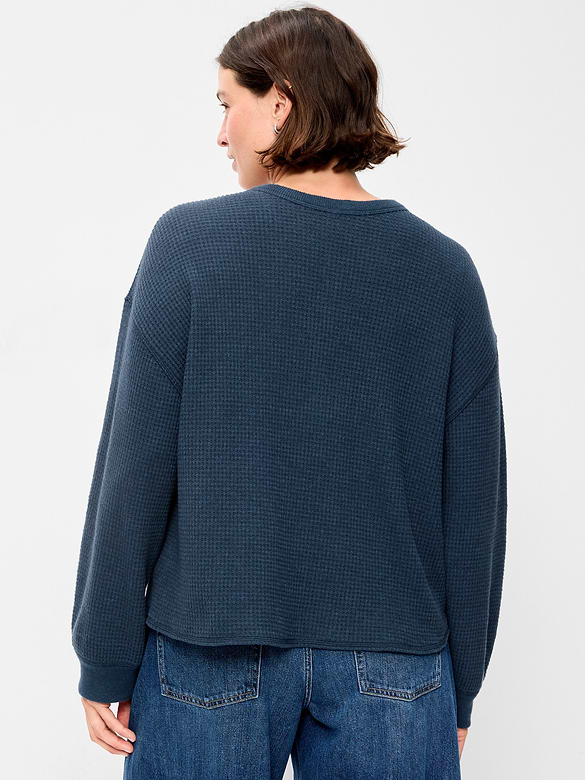 Long-Sleeve Crew-Neck Henley T-Shirt