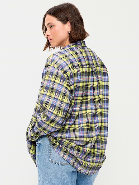 Oversized Button-Down Boyfriend Flannel Shirt