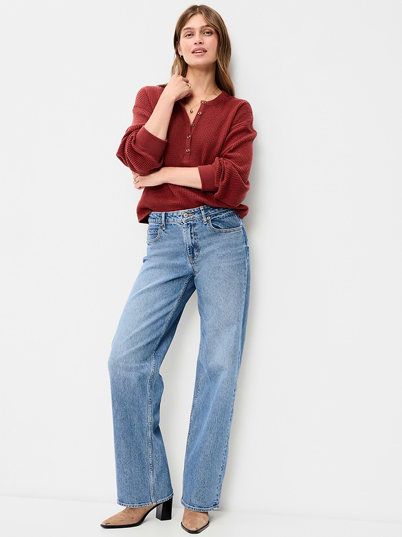 Long-Sleeve Crew-Neck Henley T-Shirt