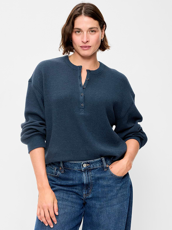 Long-Sleeve Crew-Neck Henley T-Shirt