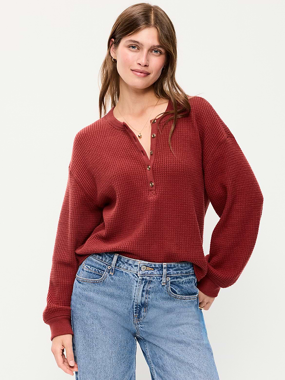 Long-Sleeve Crew-Neck Henley T-Shirt