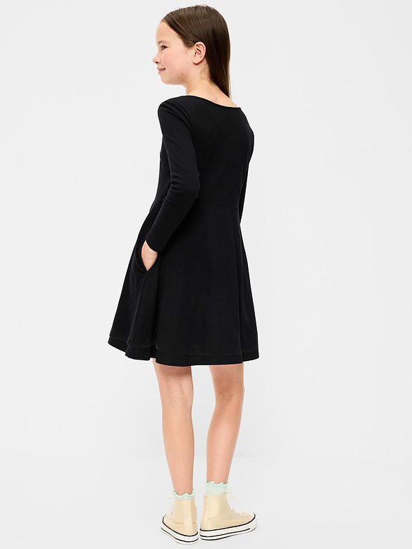Long-Sleeve Graphic Fit and Flare Dress for Girls