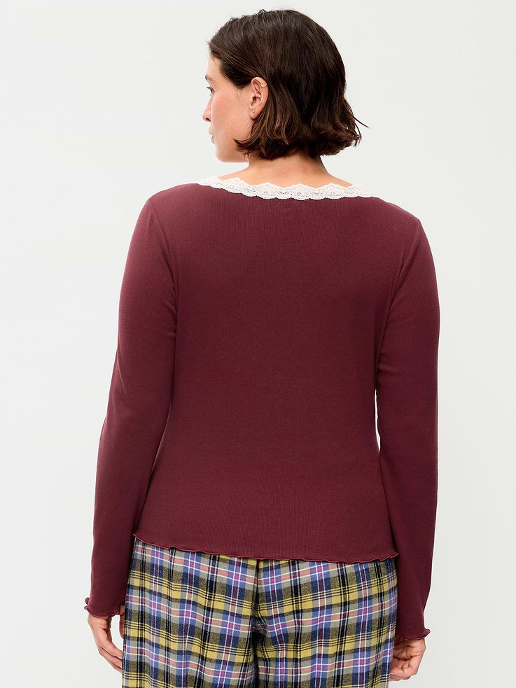 Image 6 of 6, Long-Sleeve Lace Trim T-Shirt