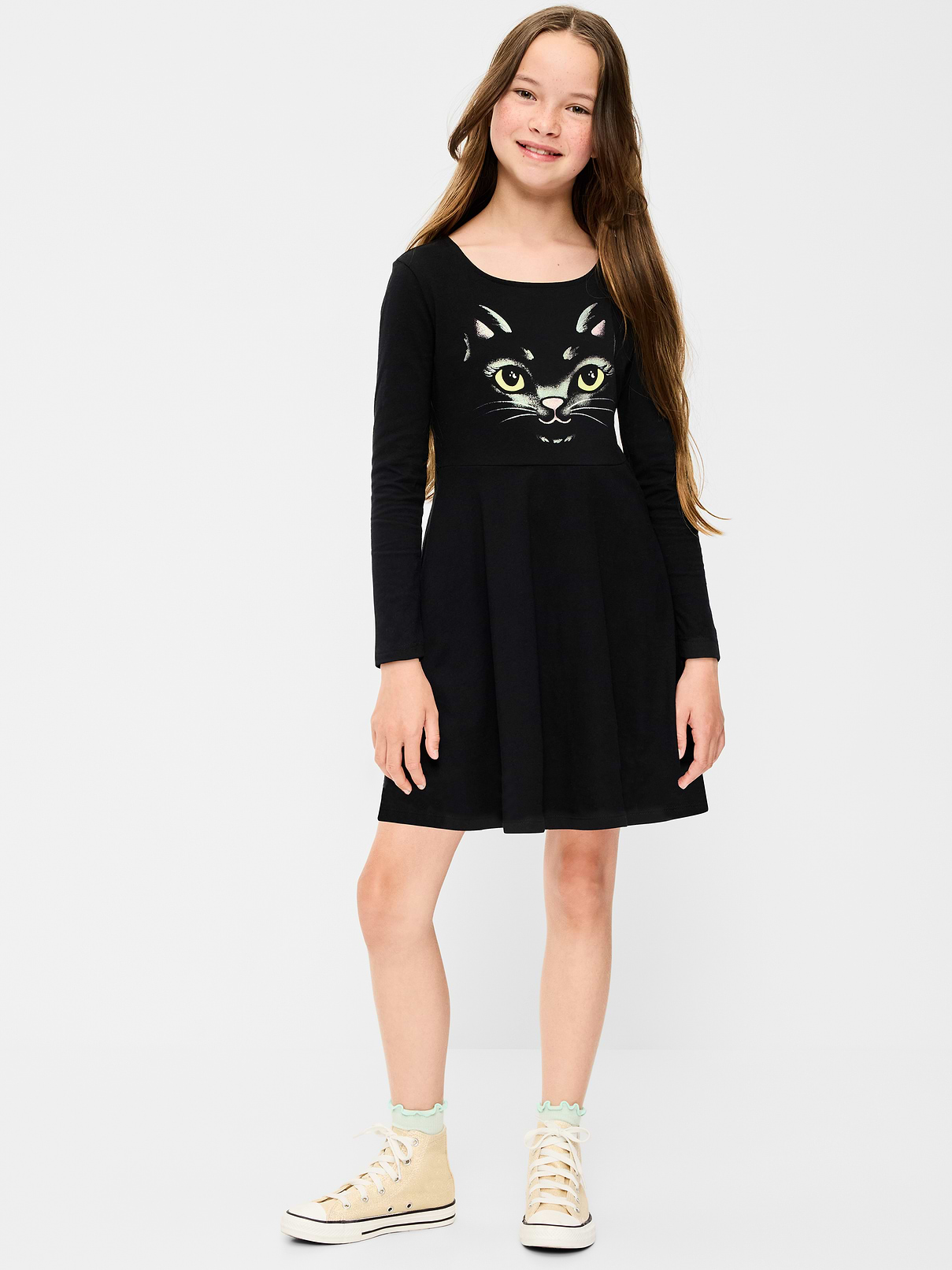 Image number 1 showing, Long-Sleeve Graphic Fit and Flare Dress for Girls