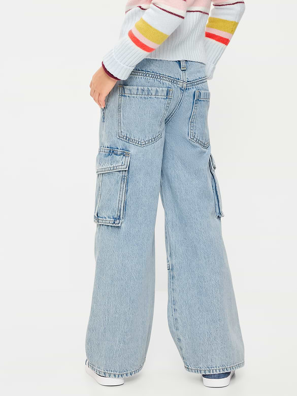 Jean cargo coupe très généreuse à jambe large à taille basse pour fille