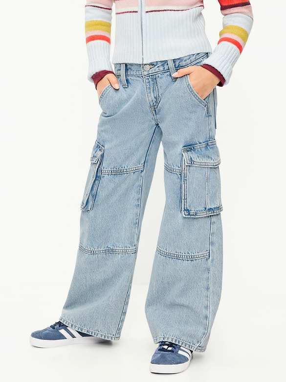 Jean cargo coupe très généreuse à jambe large à taille basse pour fille