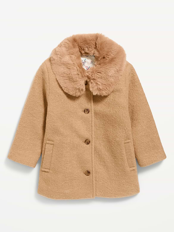 Faux-Fur Collar Coat for Toddler Girls