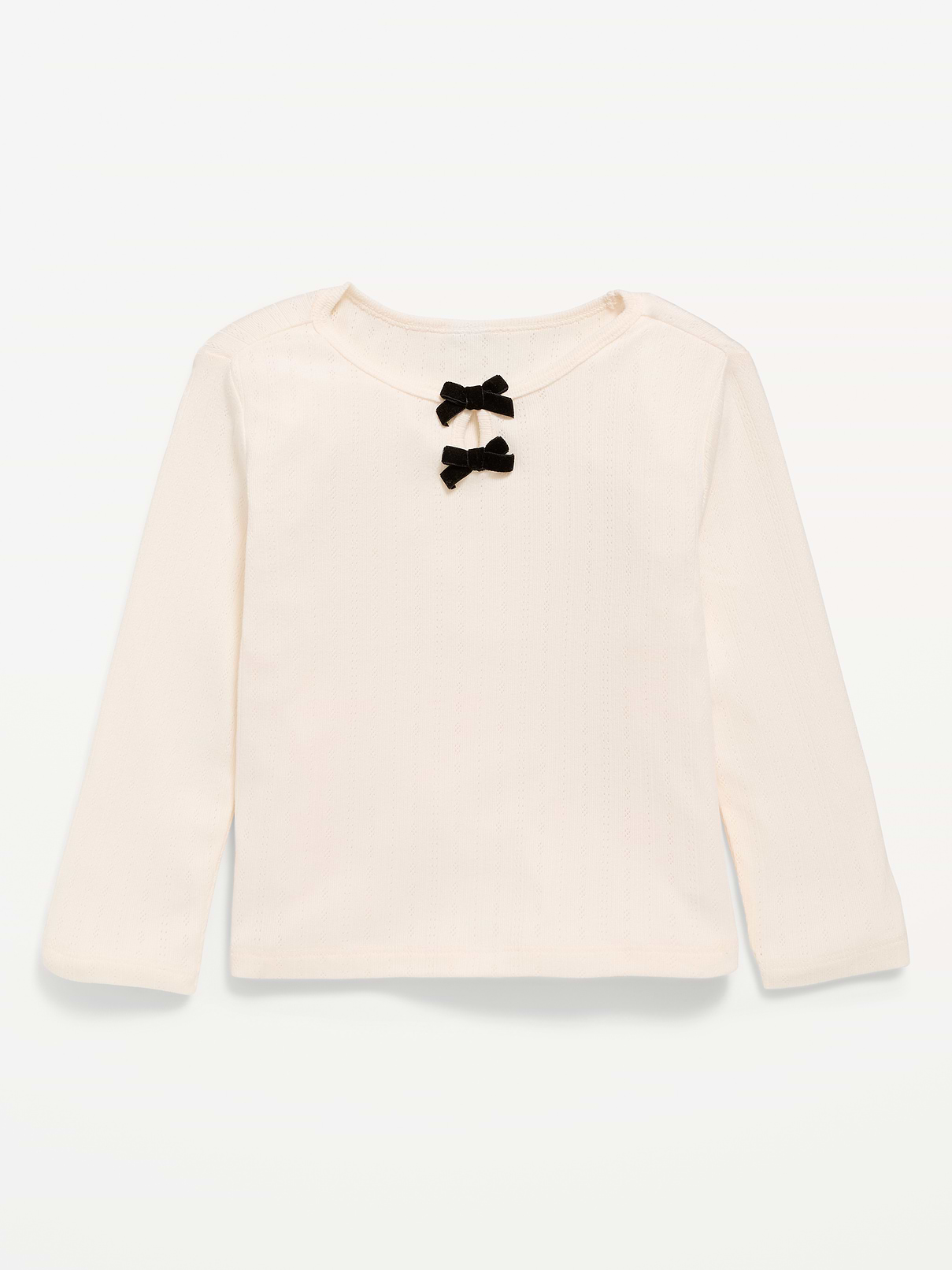 Long-Sleeve Bow-Front Pointelle-Knit Top for Toddler Girls