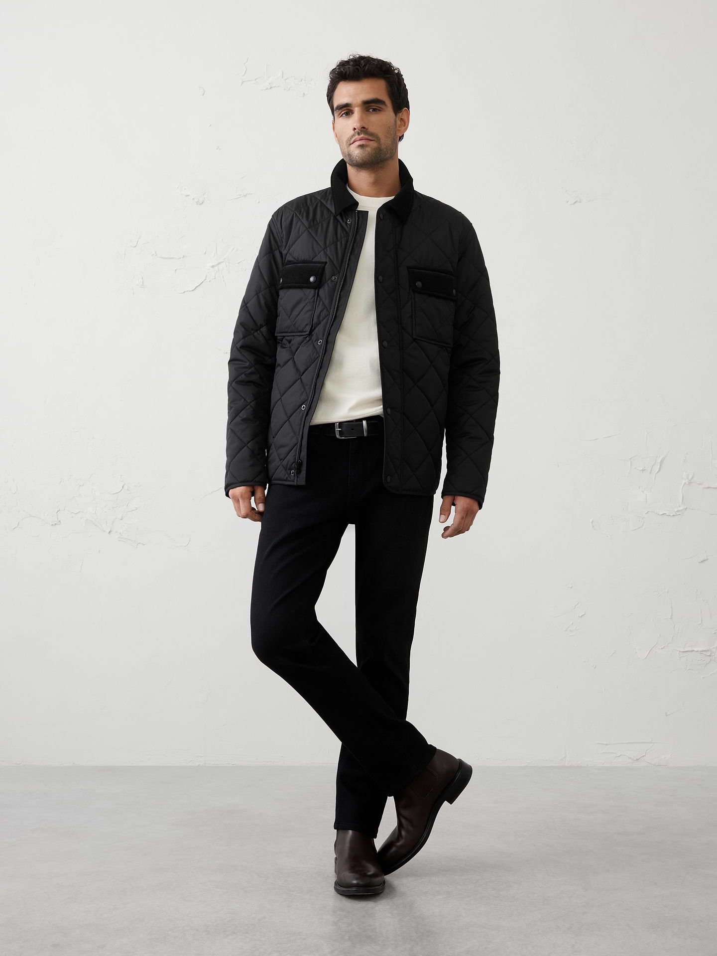 Image number 1 showing, Corduroy-Collar Quilted Jacket