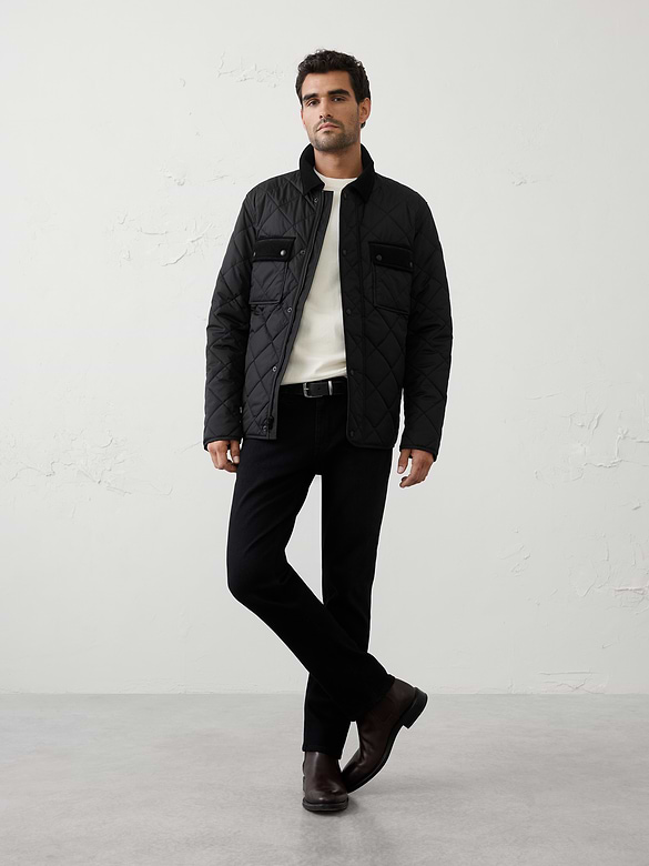 Corduroy-Collar Quilted Jacket