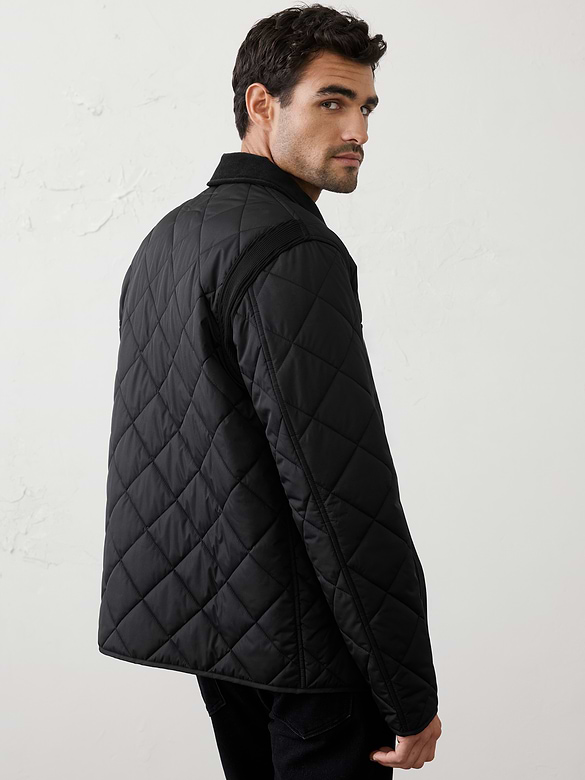 Corduroy-Collar Quilted Jacket