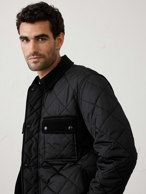 Corduroy-Collar Quilted Jacket