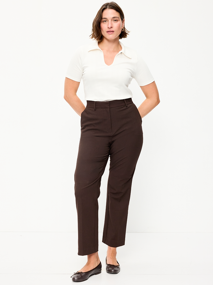 L'image numéro 6 présente Pantalon à jambe droite et à taille très haute en sergé