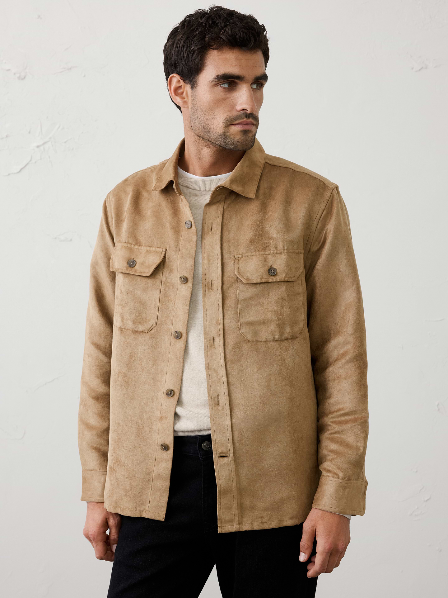 Image number 1 showing, Relaxed-Fit Vegan Suede Overshirt