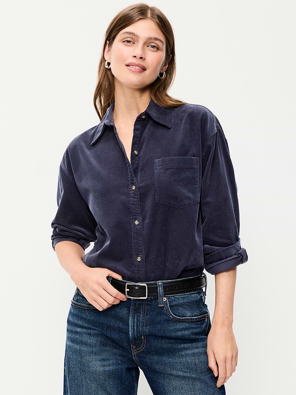 Oversized Boyfriend Button-Down Corduroy Shirt